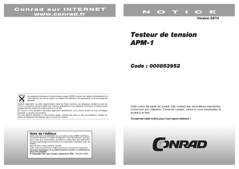 Page n°1 - Manuel utilisateur Novitec APM-1