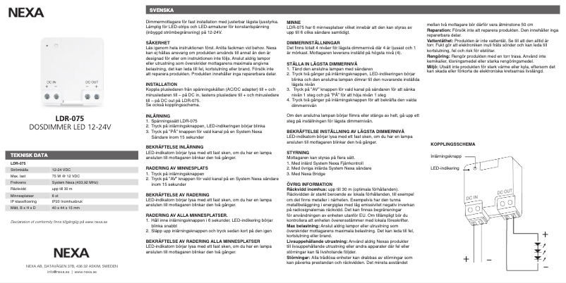 Page 1 de la notice Manuel utilisateur Nexa LDR-075