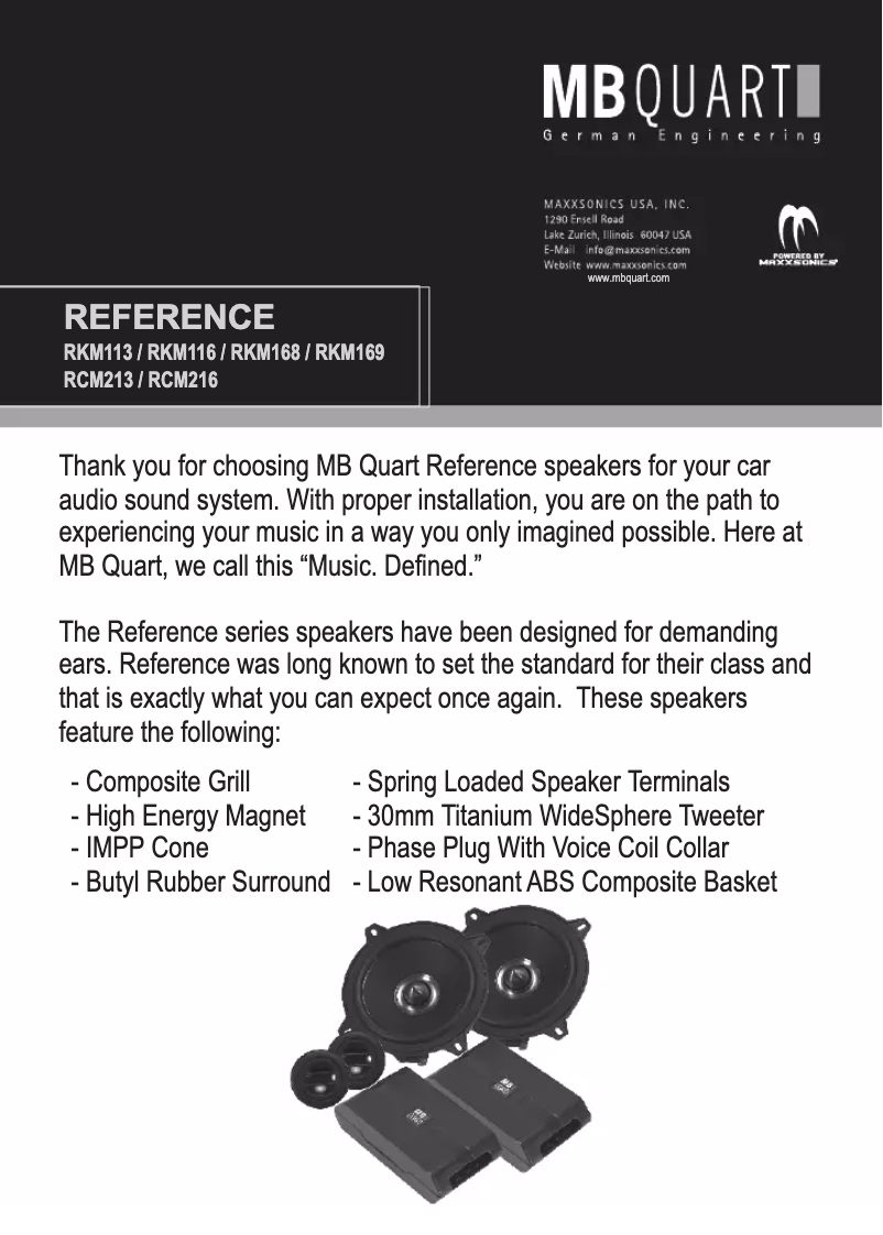 Page 1 de la notice Manuel utilisateur MB Quart RKM169