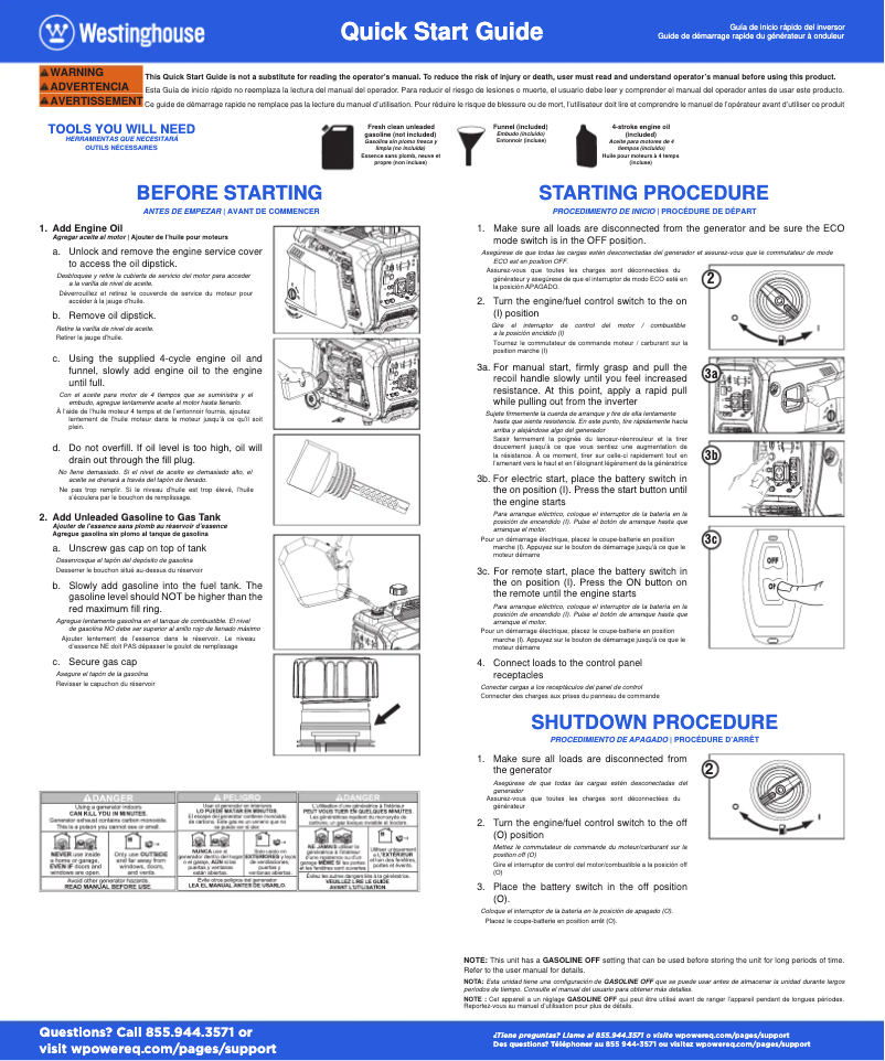 Page 1 de la notice Guide de démarrage rapide Westinghouse iGen4000c