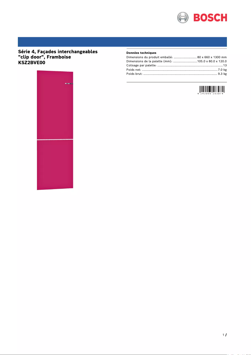 Page n°1 - Manuel utilisateur Bosch KSZ2BVE00