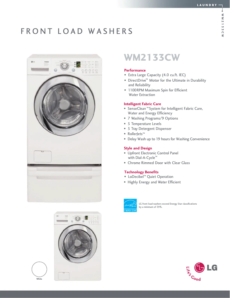 Página 1 del manual Ficha técnica LG WM2133CW