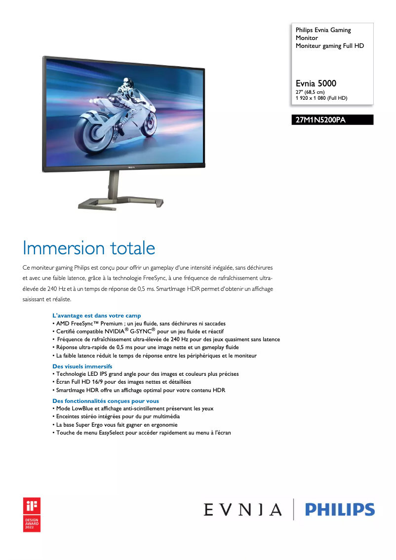 Page 1 de la notice Fiche technique Philips 27M1N5200PA
