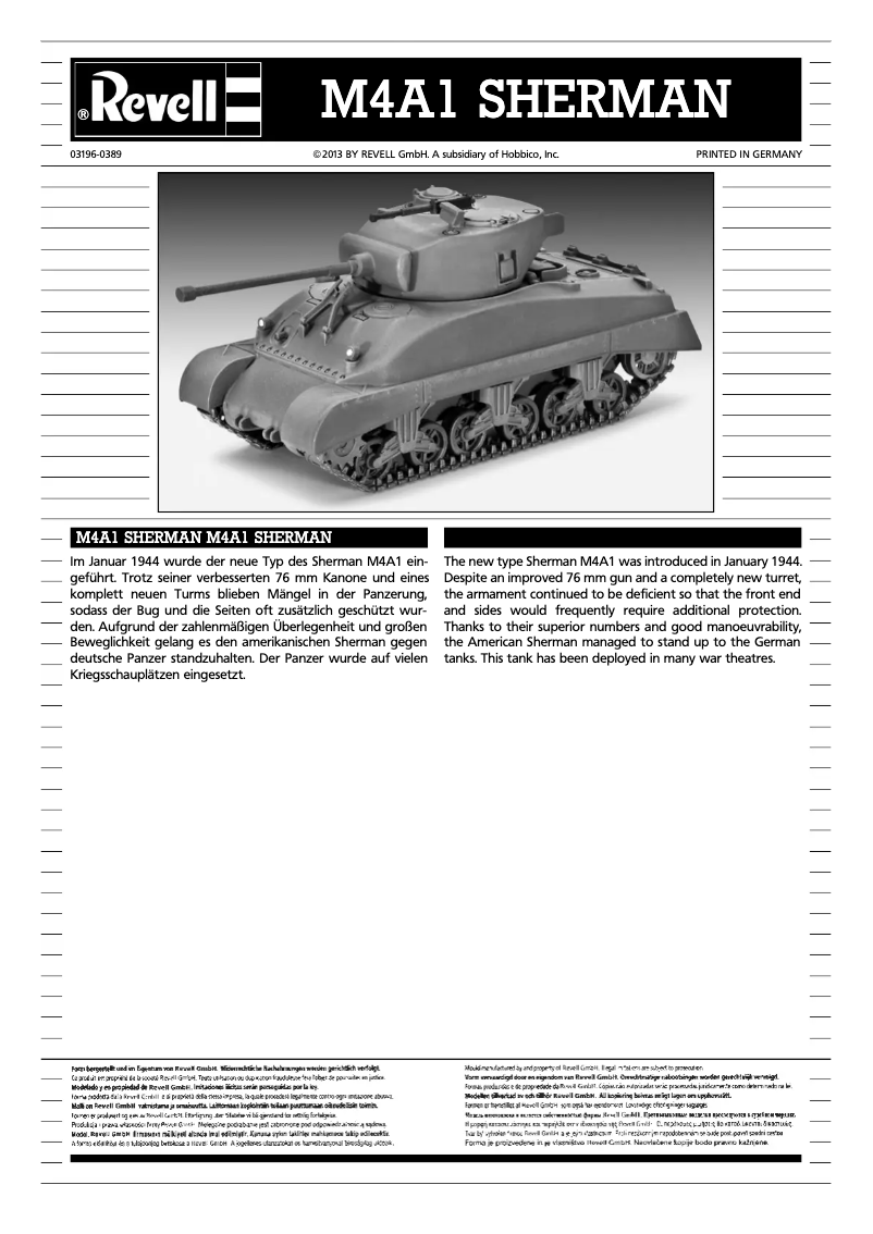 Page n°1 - Manuel utilisateur Revell M4A1 Sherman