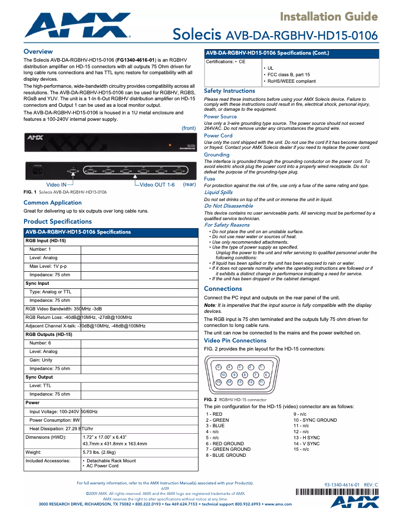 Image de la première page du manuel de l'appareil AVB-DA-RGBHV-HD15-0106