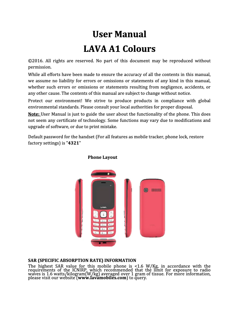 Page n°1 - Manuel utilisateur Lava A1 Colours