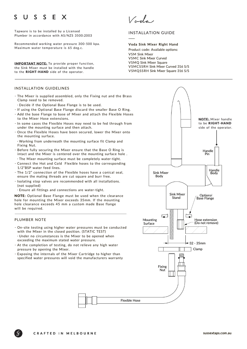 Page n°1 - Guide d'installation Sussex Voda