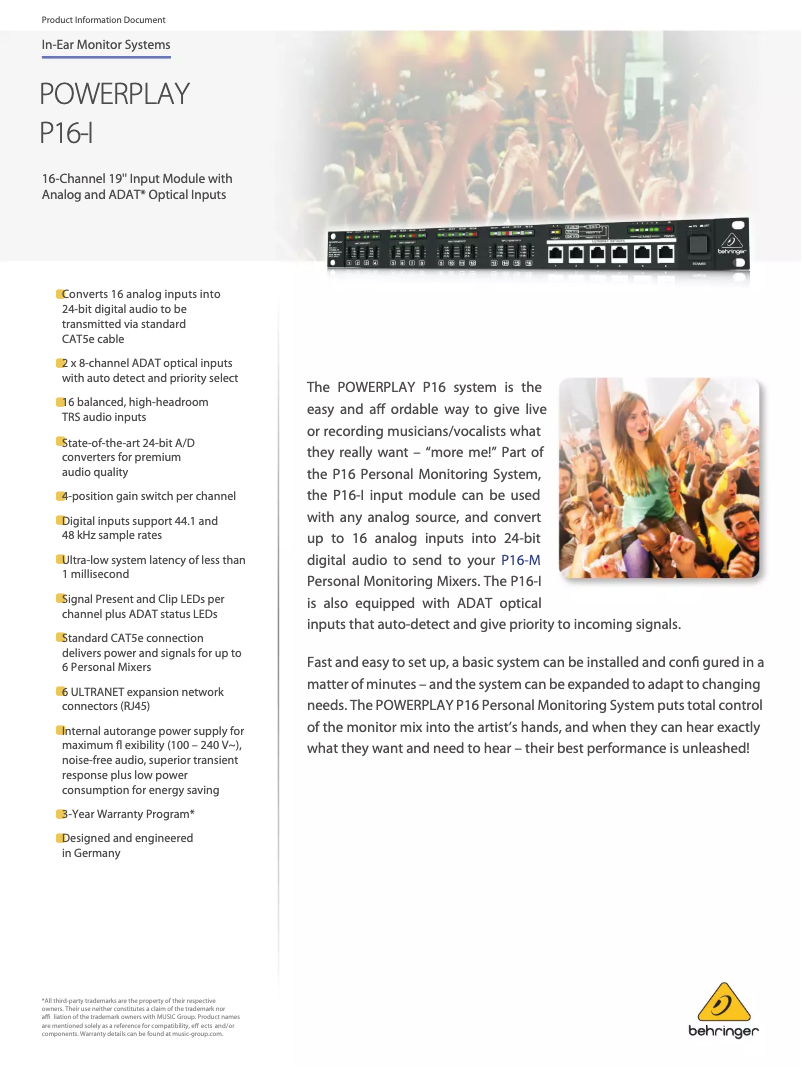 Image de la première page du manuel de l'appareil Powerplay P16-I