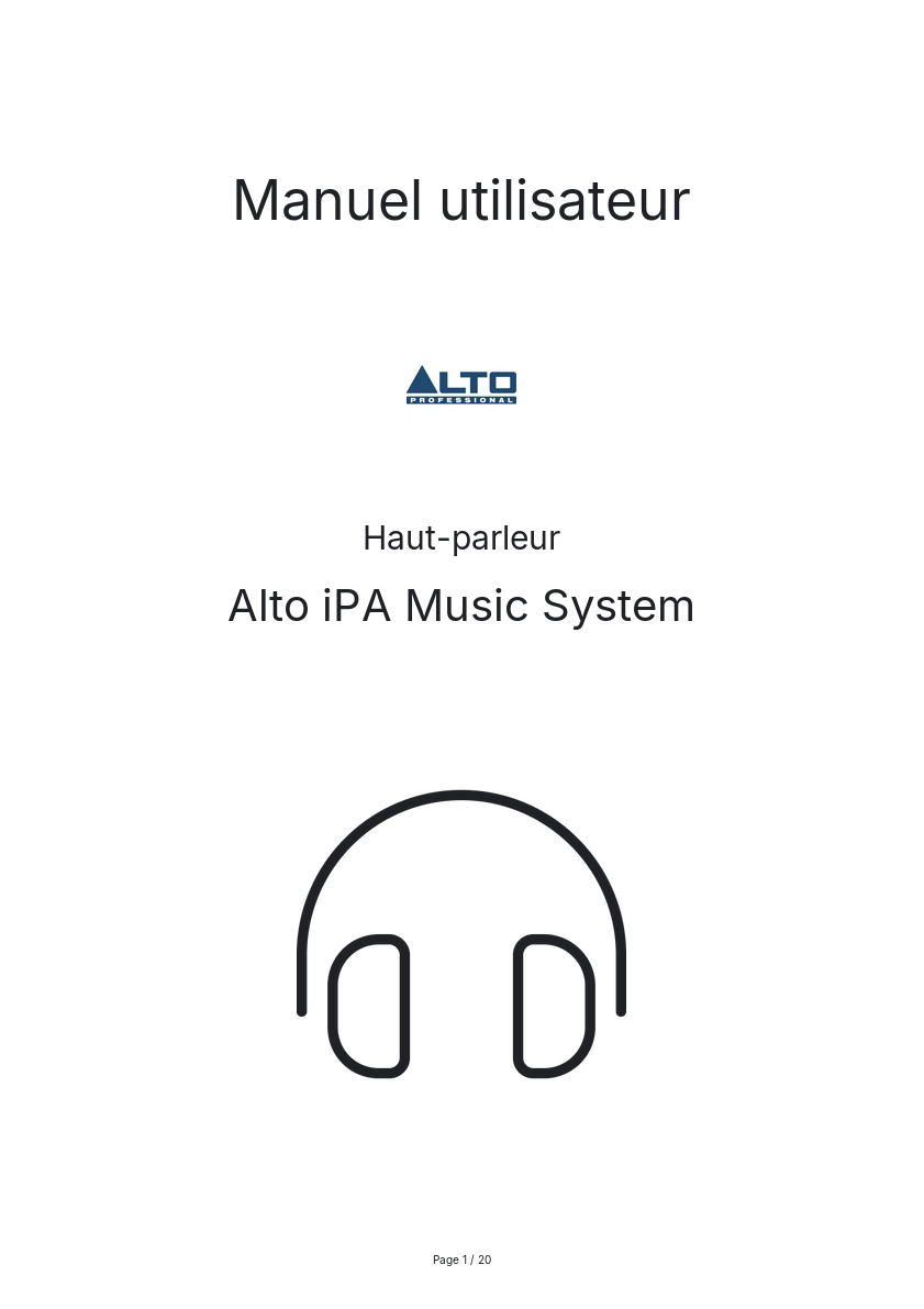 Image de la première page du manuel de l'appareil iPA Music System