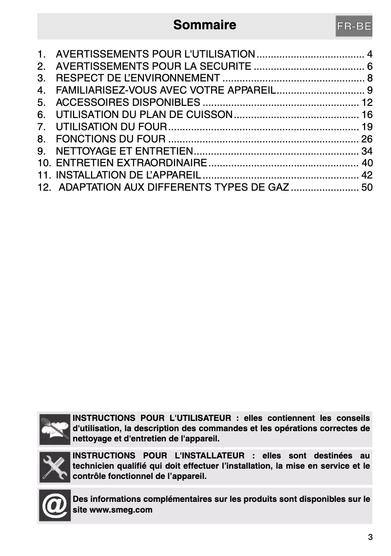 Page 1 de la notice Manuel utilisateur Smeg A1-7