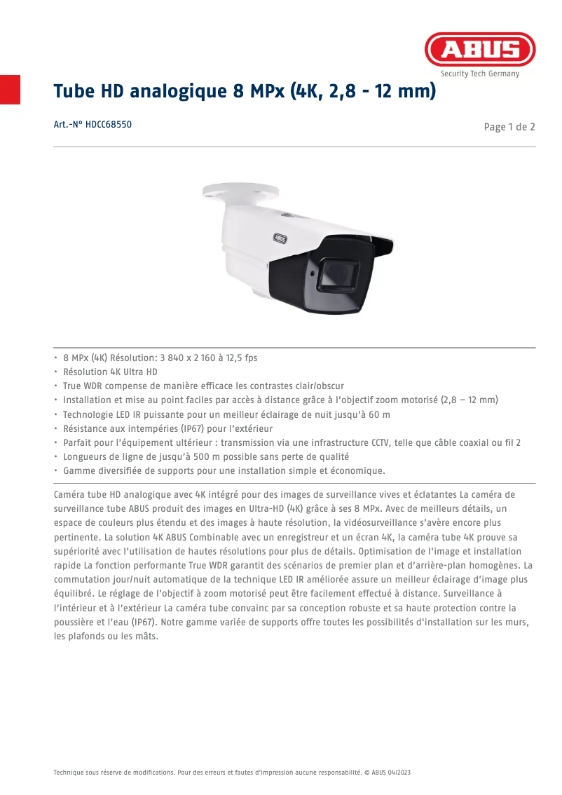 Image de la première page du manuel de l'appareil HDCC68550