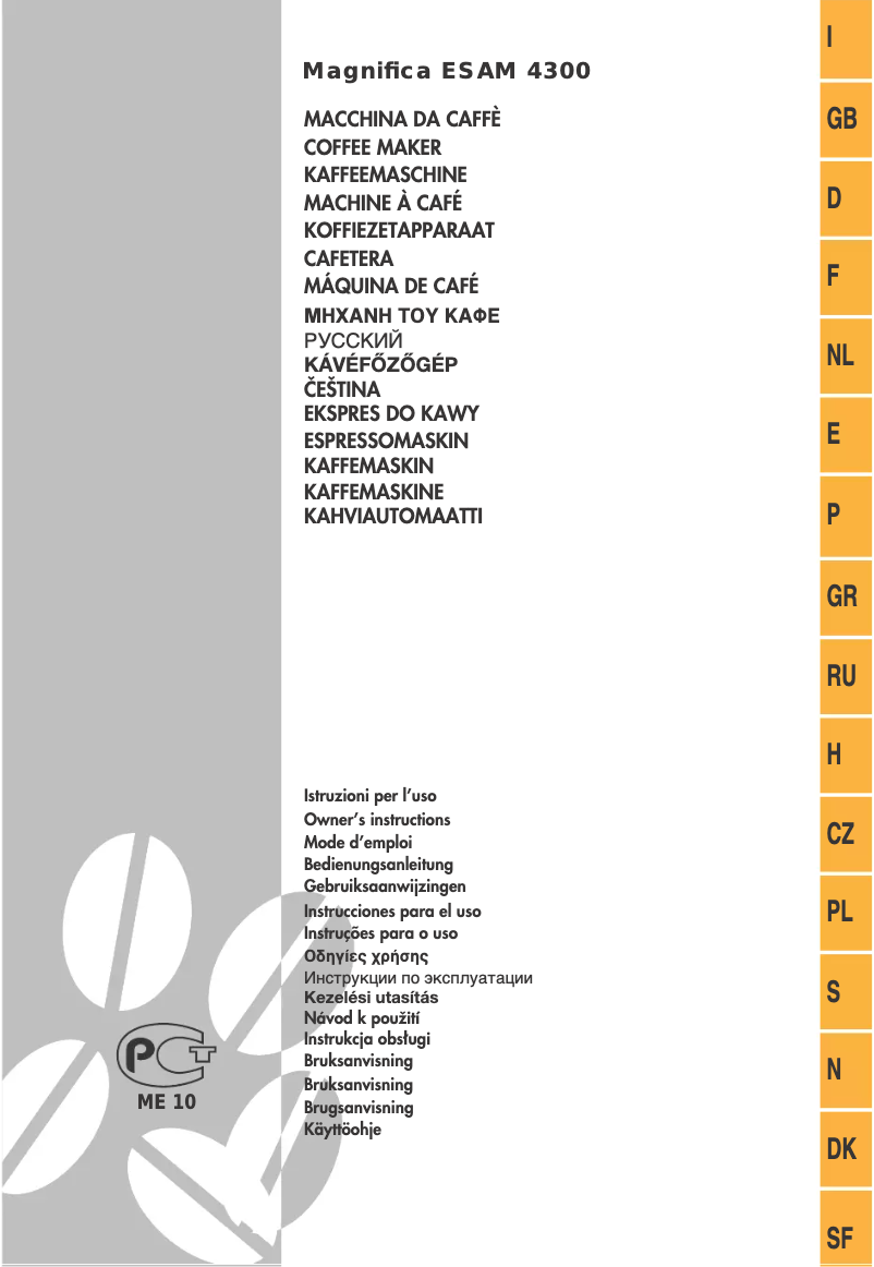 Page 1 de la notice Manuel utilisateur DeLonghi Magnifica ESAM 4300
