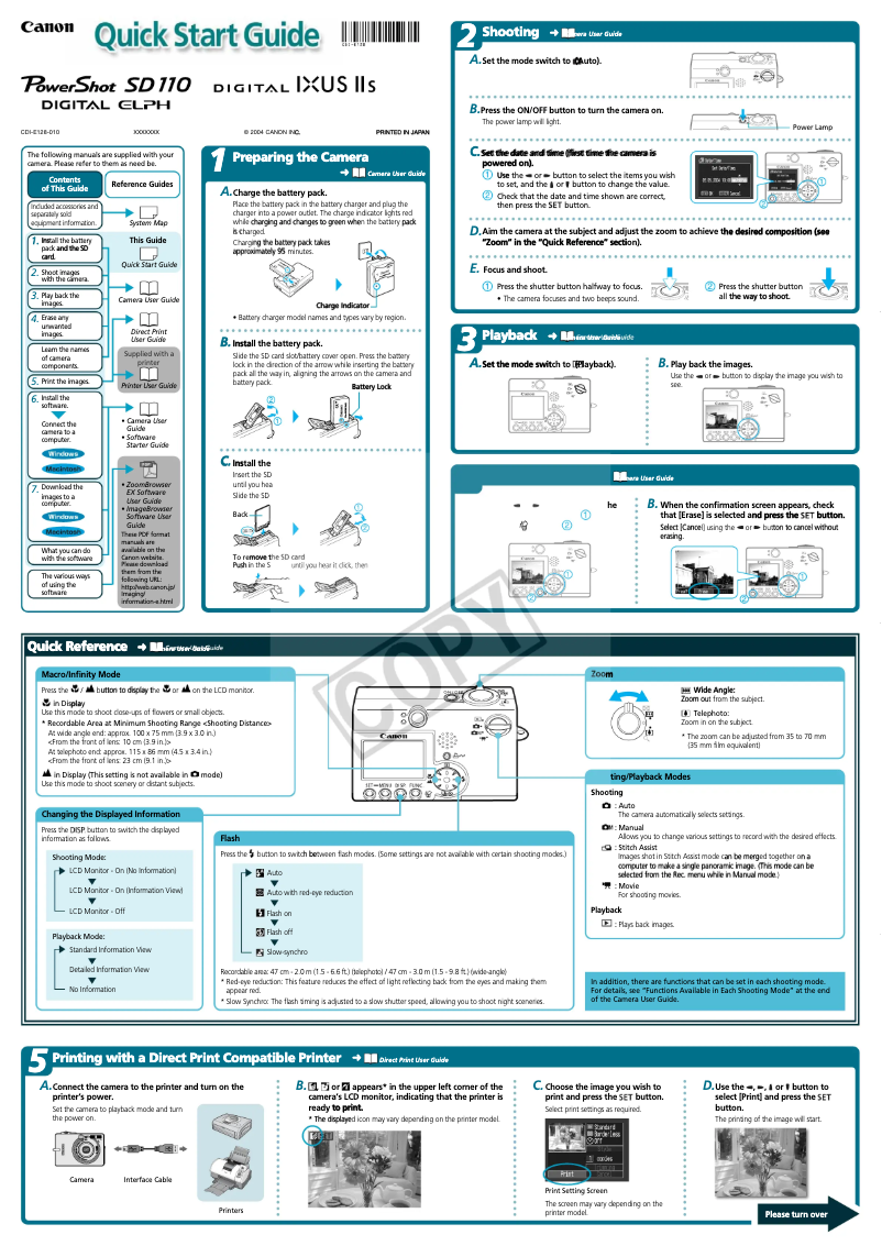 Imagen de la primera página del manual del dispositivo IXUS IIs