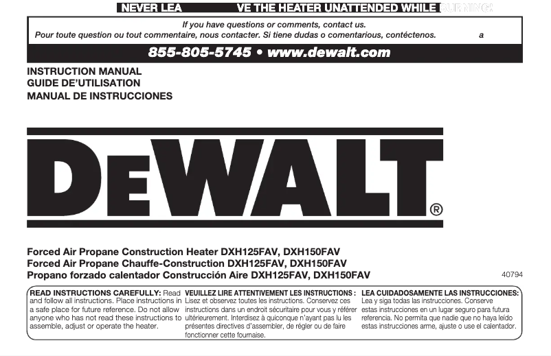Page 1 de la notice Manuel utilisateur DeWalt DXH125FAV