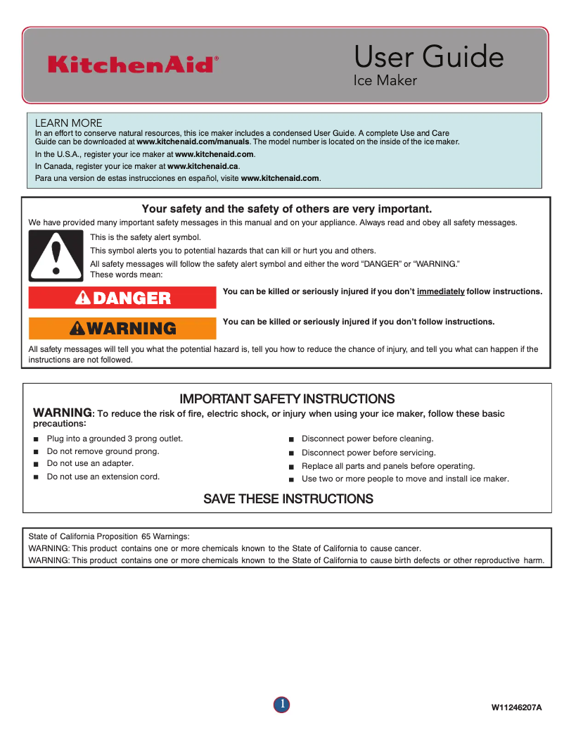 Page 1 de la notice Manuel utilisateur KitchenAid KUIX335HWH