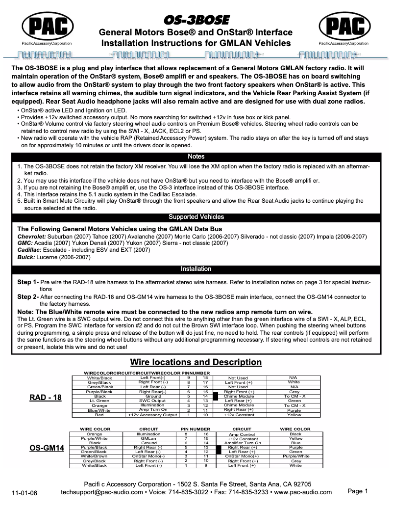 Page 1 de la notice Manuel utilisateur PAC OnStar OS-3BOSE
