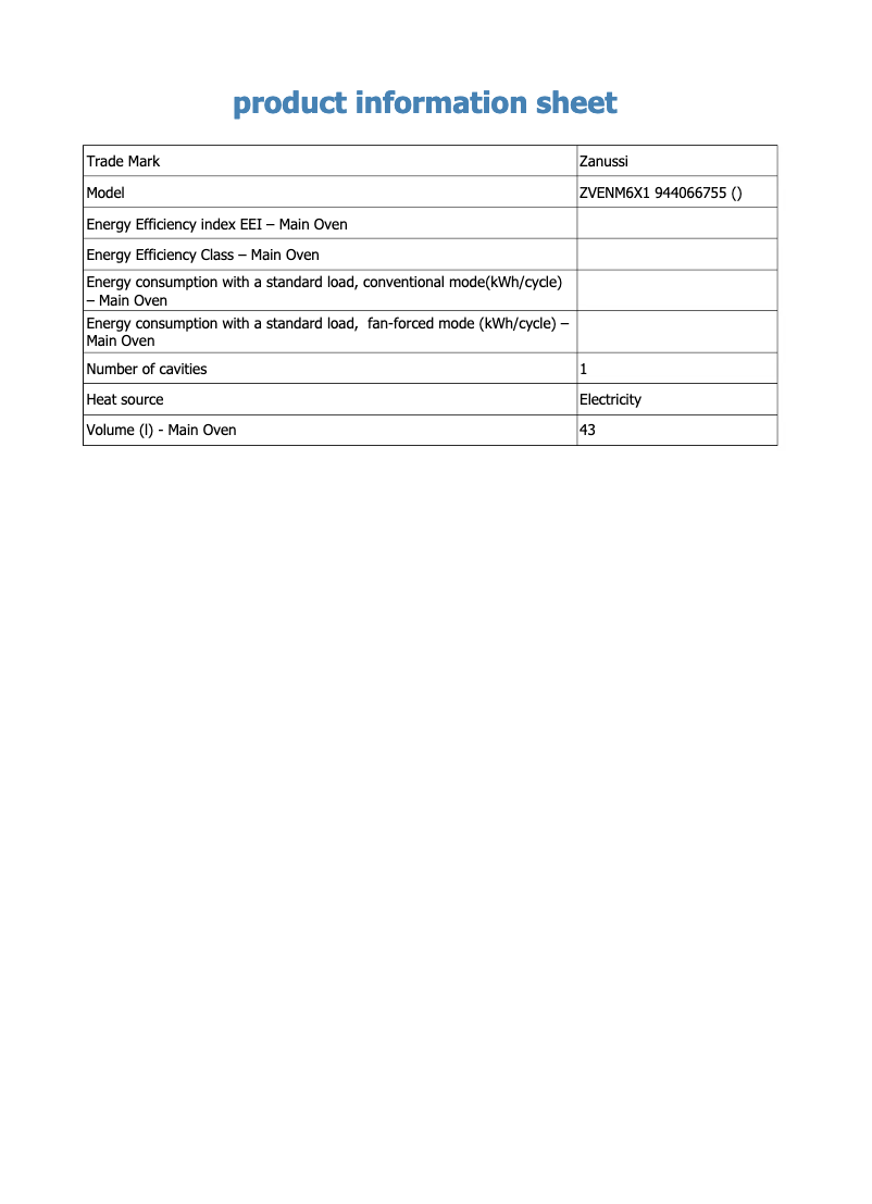 Page n°1 - Fiche technique Zanussi ZVENM6X1