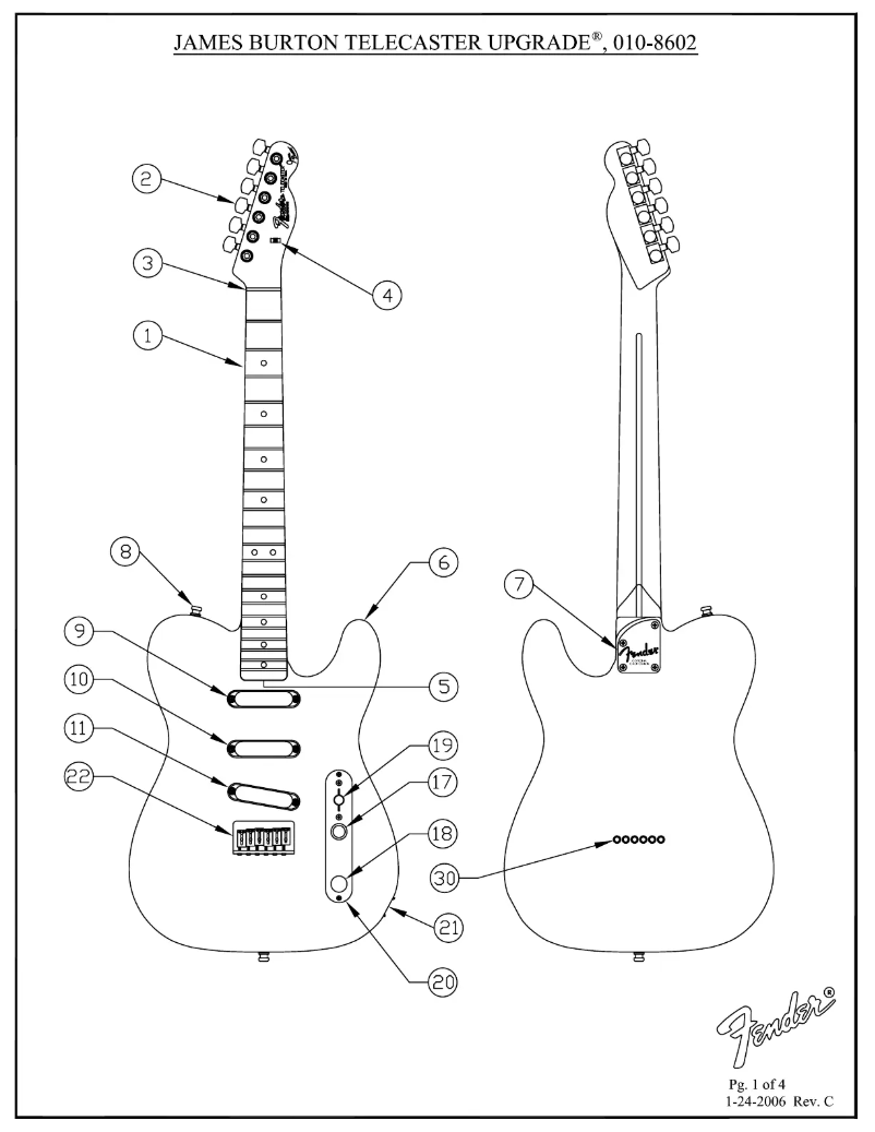 Página 1 del manual Diagrama de cableado Fender James Burton Telecaster