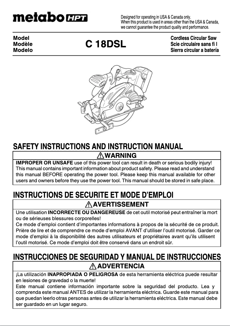 Page 1 de la notice Manuel utilisateur Metabo C 18DSL