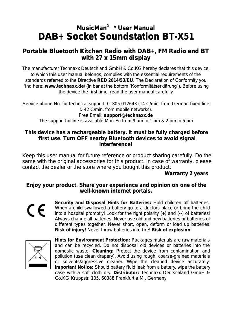 Image de la première page du manuel de l'appareil BT-X51