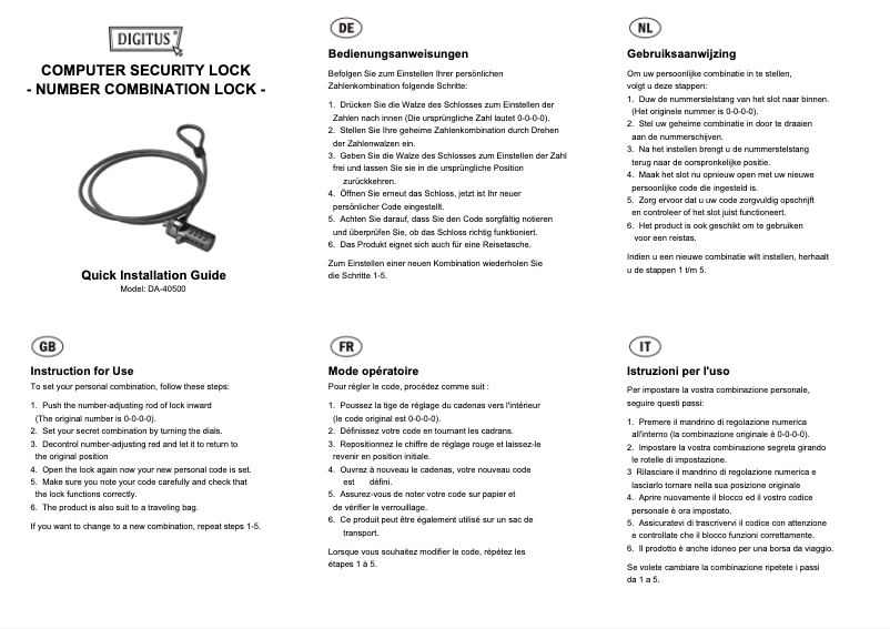 Image de la première page du manuel de l'appareil DA-40500