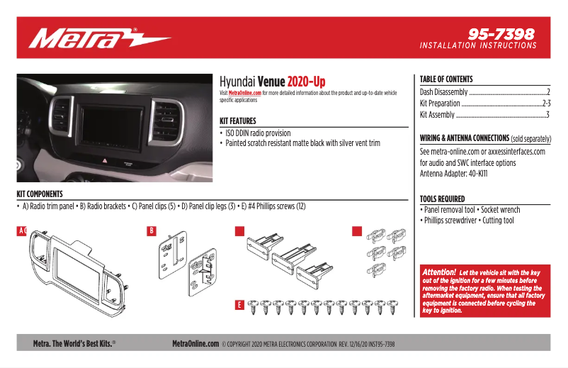 Page n°1 - Guide d'installation Metra 95-7398