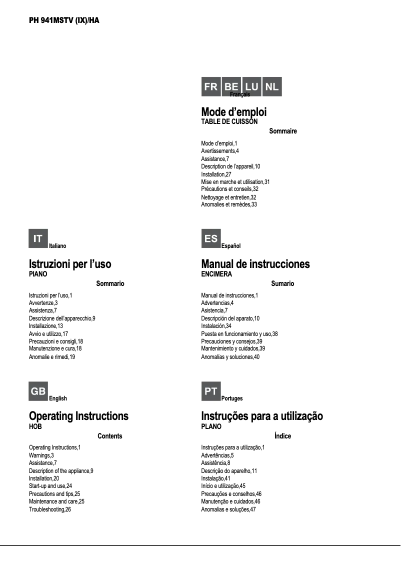 Page 1 de la notice Manuel utilisateur Hotpoint PH 941MSTV (IX)/HA