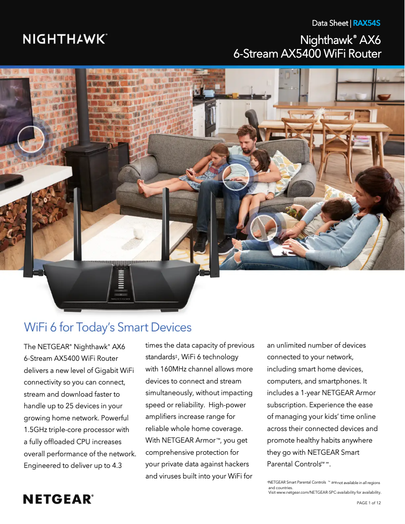Page 1 de la notice Fiche technique Netgear Nighthawk RAX54Sv2