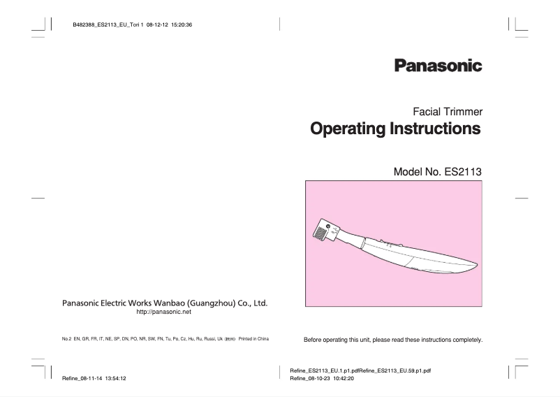 Page 1 de la notice Manuel utilisateur Panasonic ES-2113