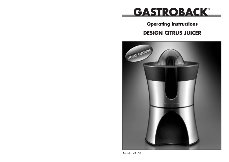 Page 1 de la notice Manuel utilisateur Gastroback 41138