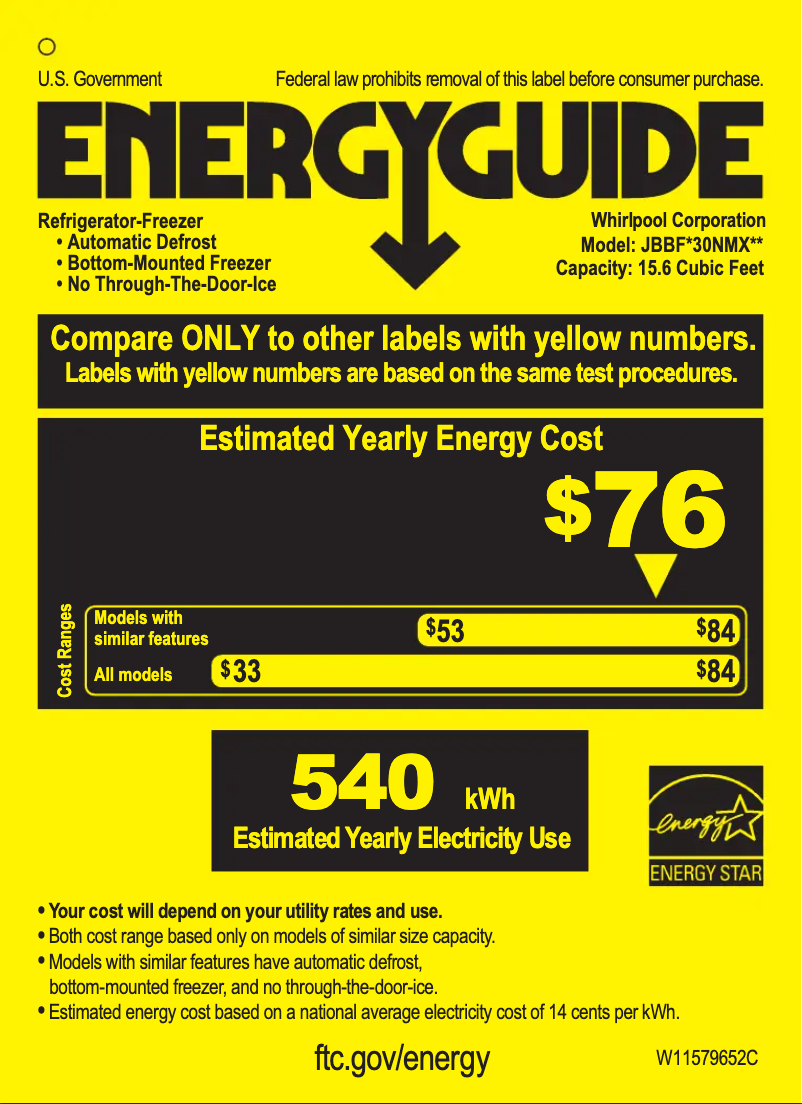 Page 1 of the manual Energy Label JennAir JBBFR30NMX