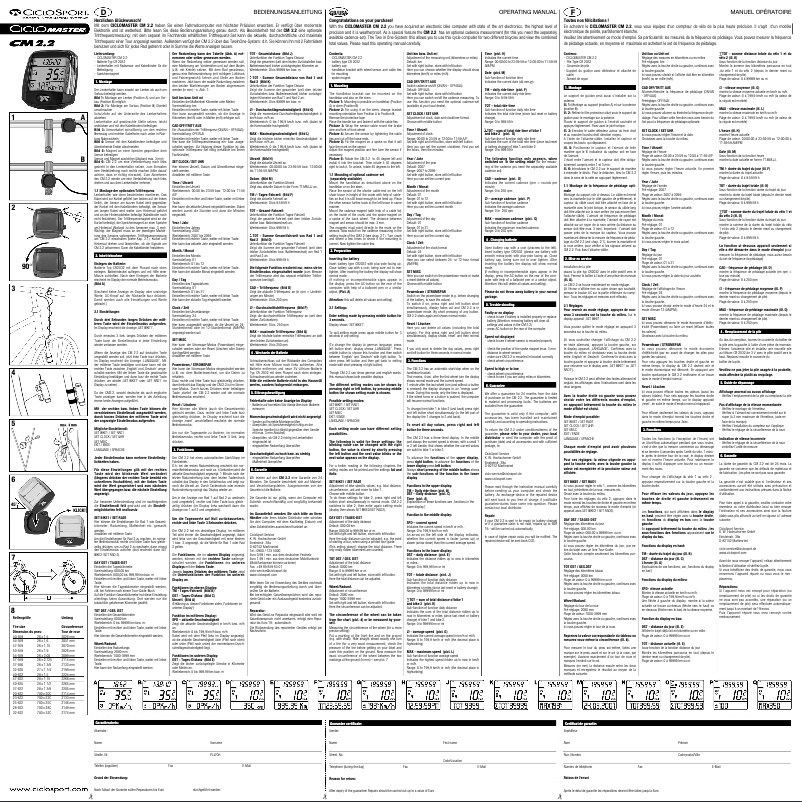 Page 1 de la notice Manuel utilisateur Ciclo CicloMaster CM 2.2