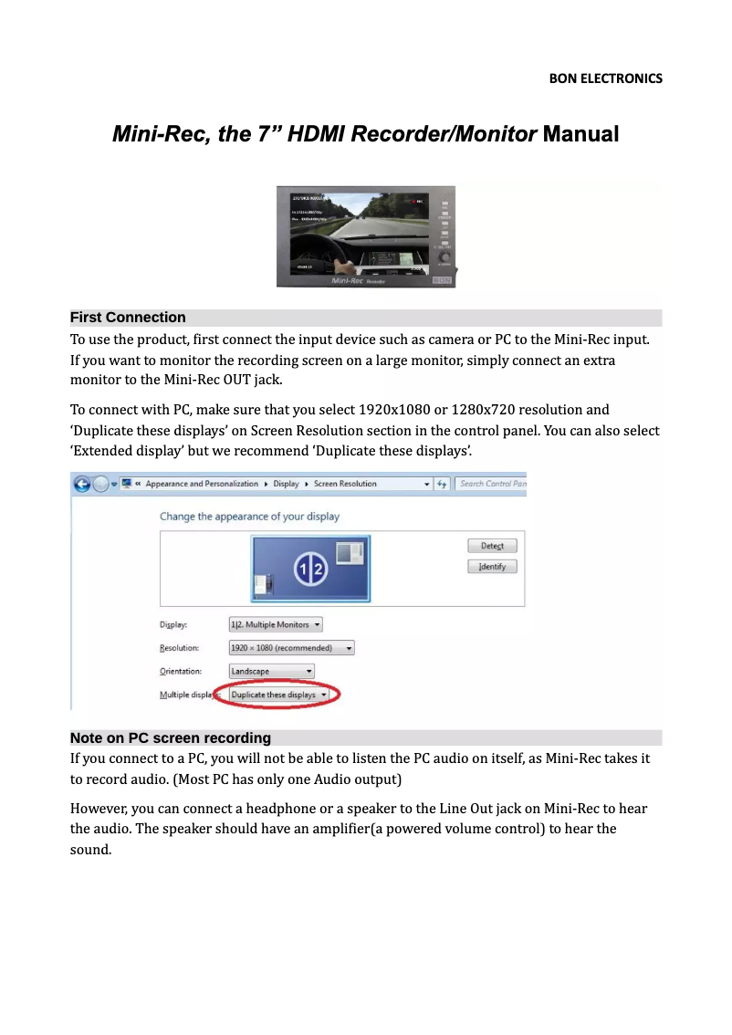 Imagen de la primera página del manual del dispositivo Mini-Rec