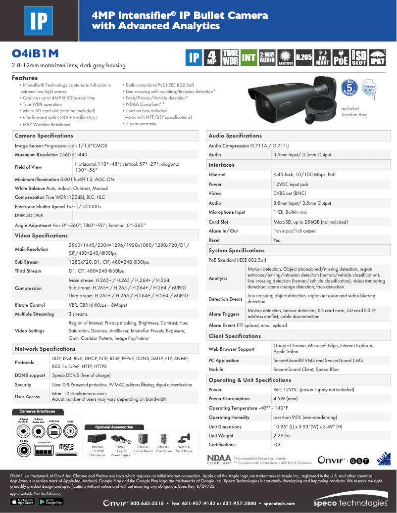 Page n°1 - Fiche technique Speco Technologies O4iB1M