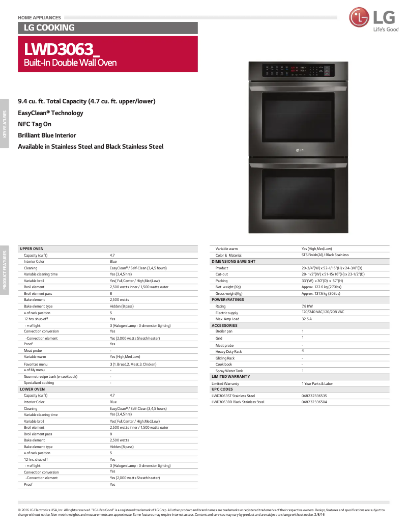 Página 1 del manual Ficha técnica LG LWD3063BD