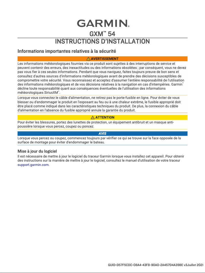 Page 1 de la notice Manuel utilisateur Garmin GXM 54