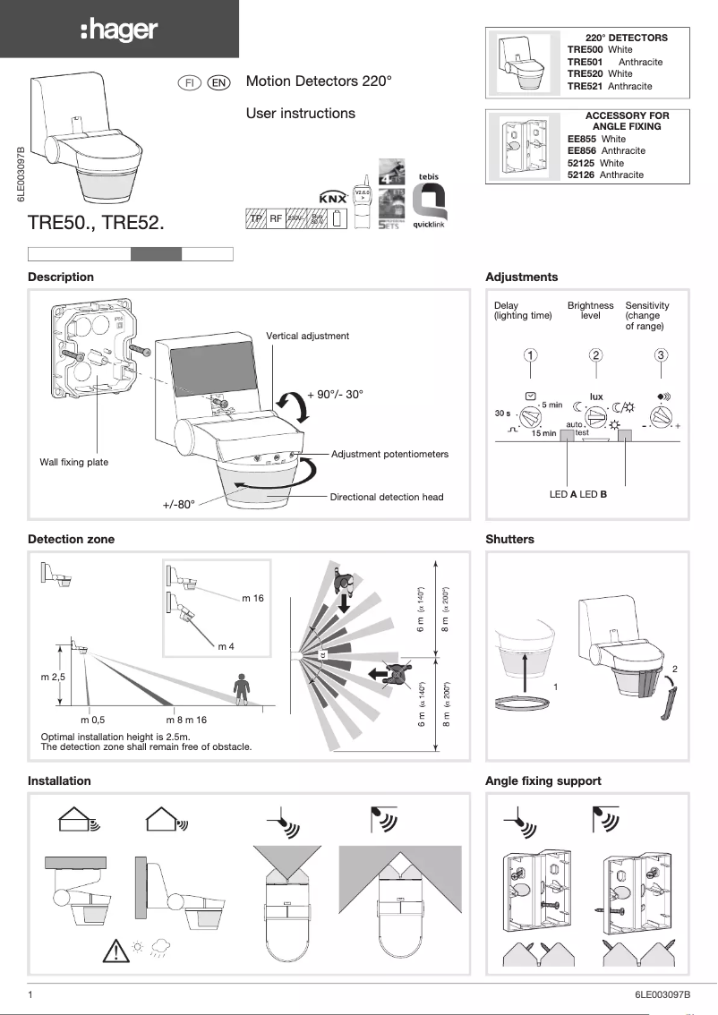 Page n°1 - Guide d'installation Hager TRE500