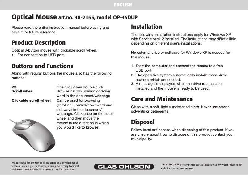Image de la première page du manuel de l'appareil OP-35DUP