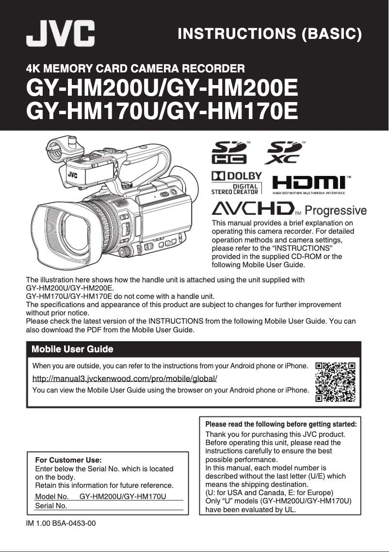 Page n°1 - Manuel utilisateur JVC GY-HM200E