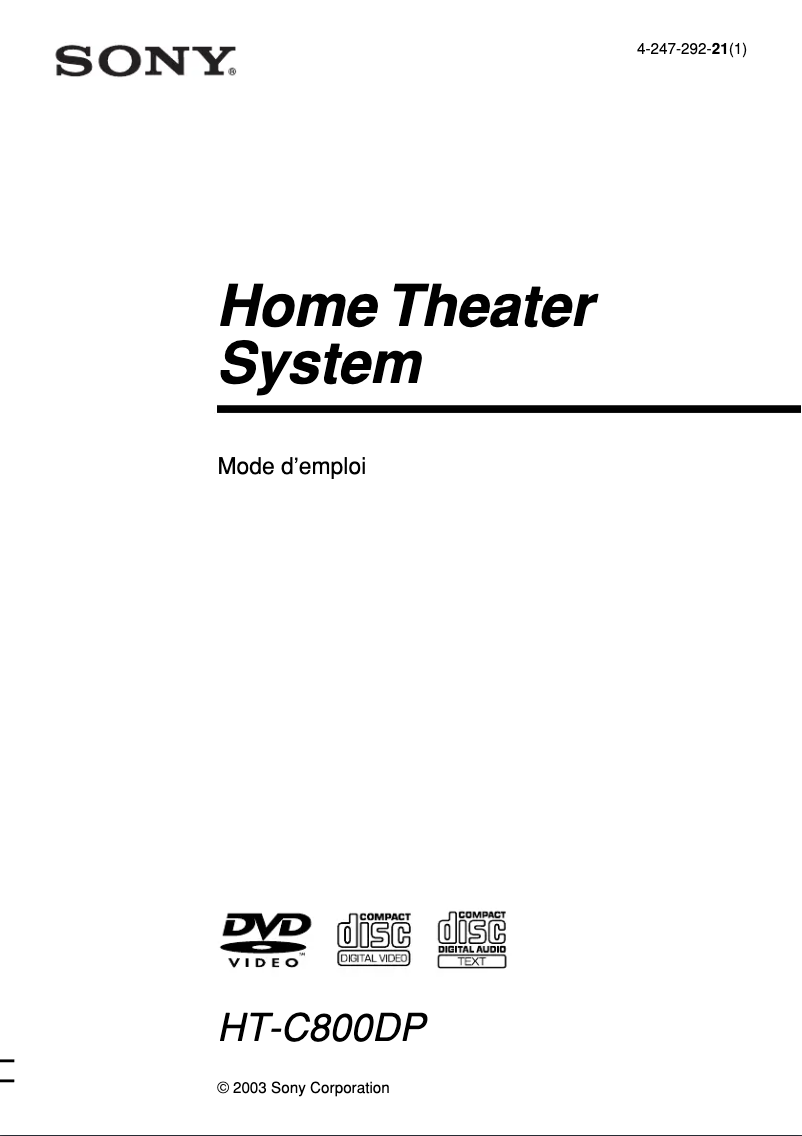Page 1 de la notice Manuel utilisateur Sony HT-C800DP