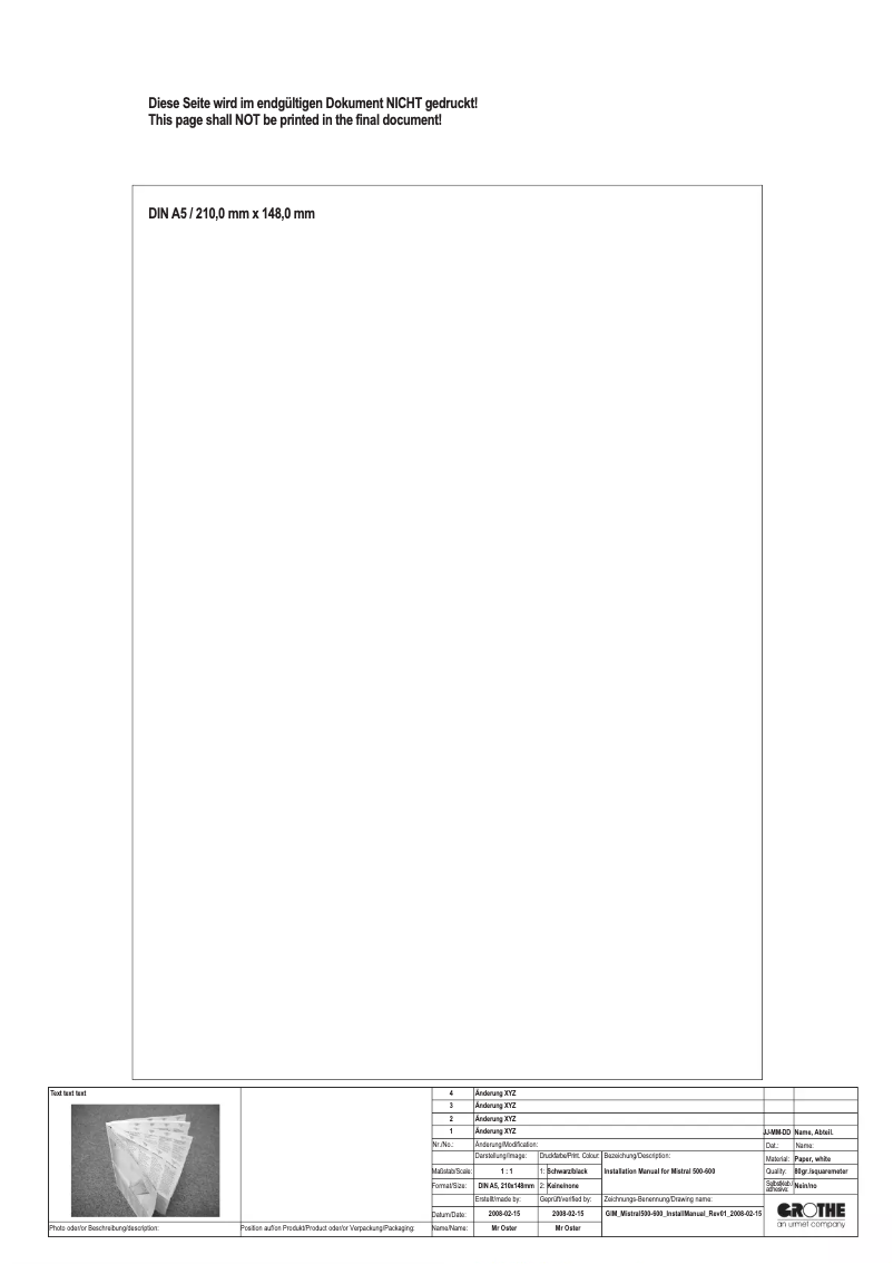 Image de la première page du manuel de l'appareil Mistral 600
