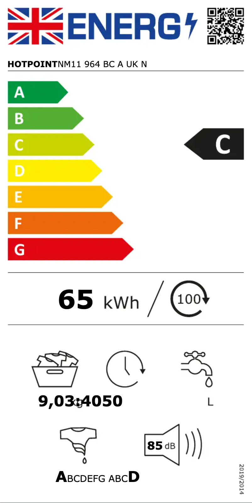 Page n°1 - Label énergétique Hotpoint NM11 964 BC A UK N