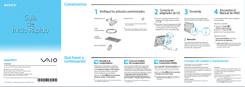 Página 1 del manual Guía de instalación Sony Vaio VPCJ112GX