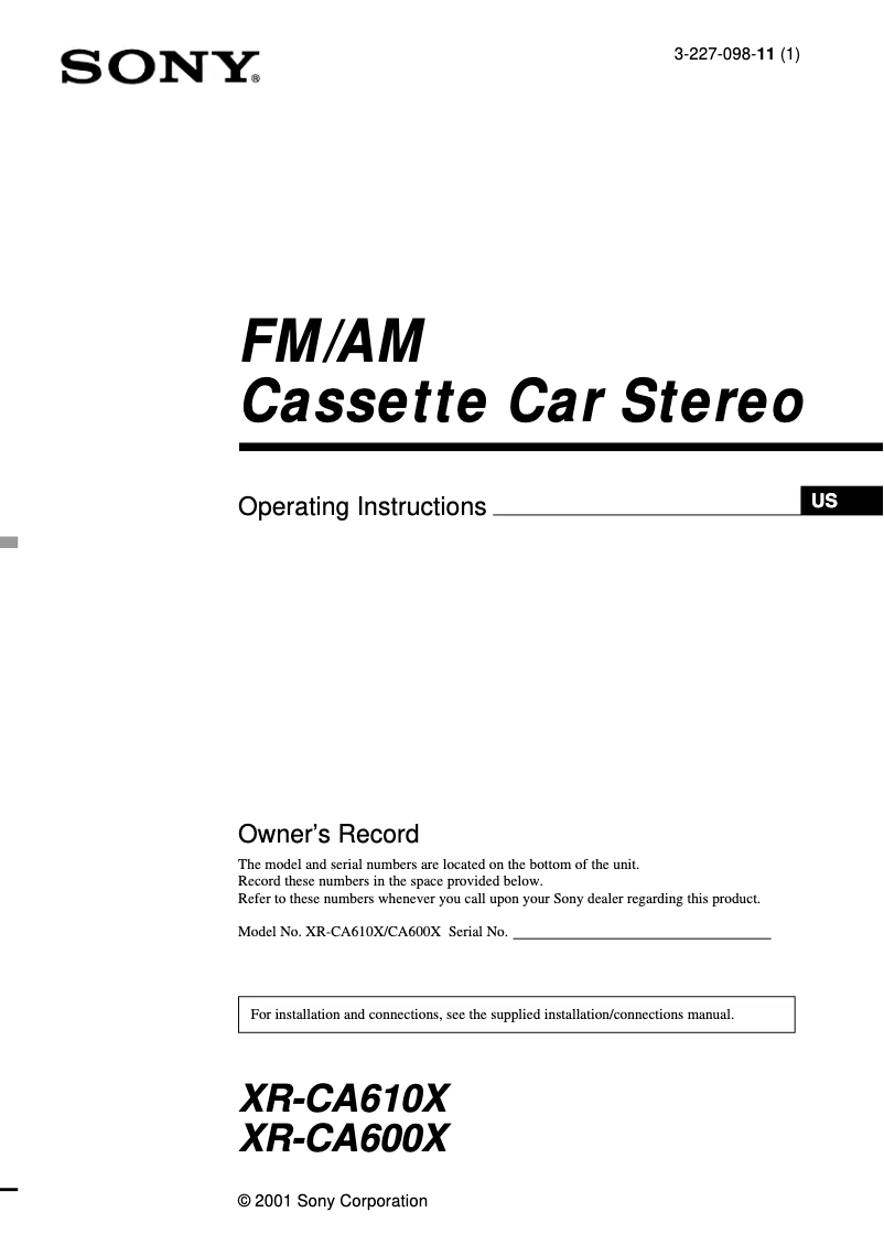 Page 1 de la notice Manuel utilisateur Sony XR-CA610X