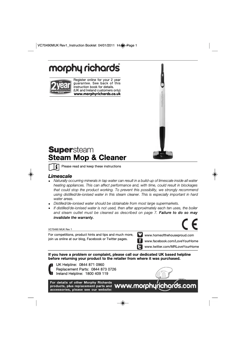 Page 1 de la notice Manuel utilisateur Morphy Richards 70490