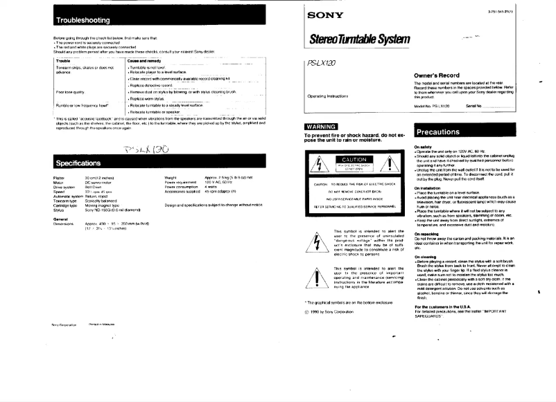 Page n°1 - Manuel utilisateur Sony PS-LX120