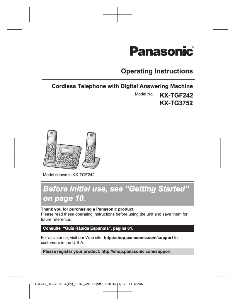 Página 1 del manual Manual de usuario Panasonic KX-TG3752B