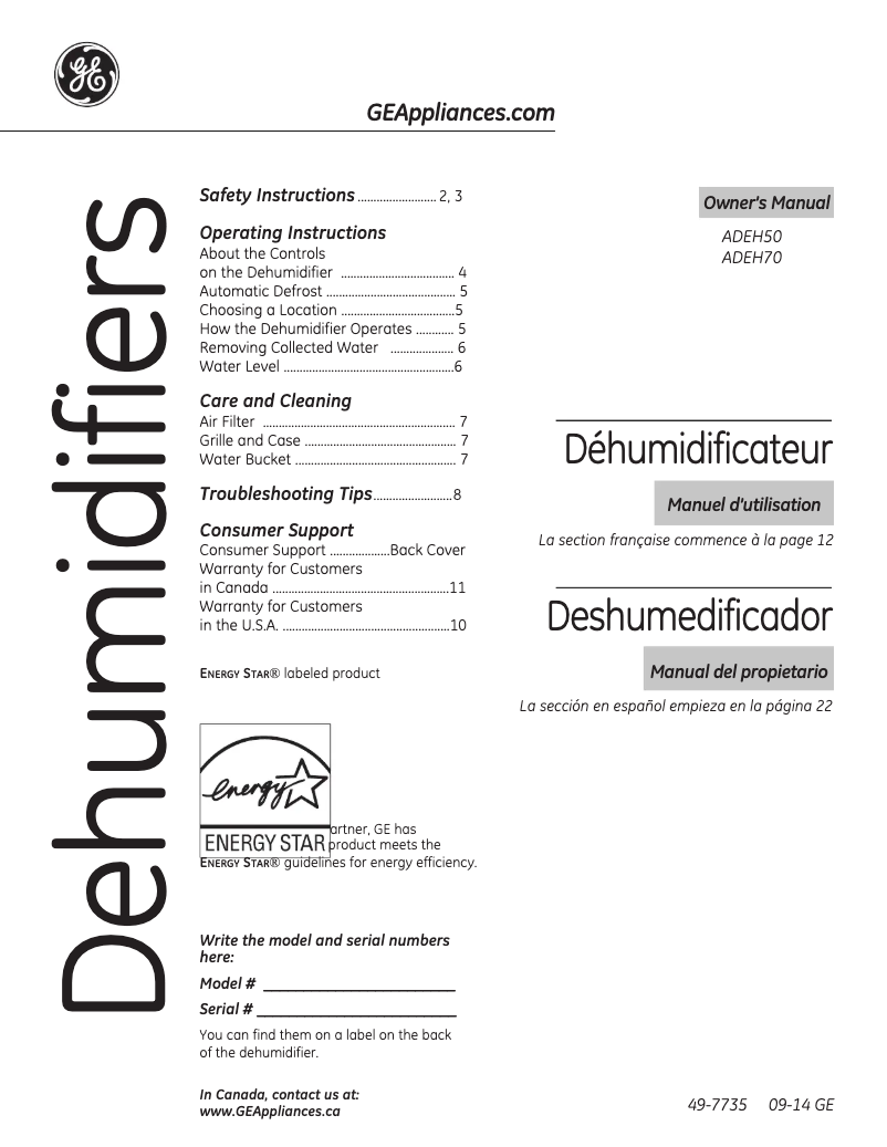Imagen de la primera página del manual del dispositivo ADEH50LQ