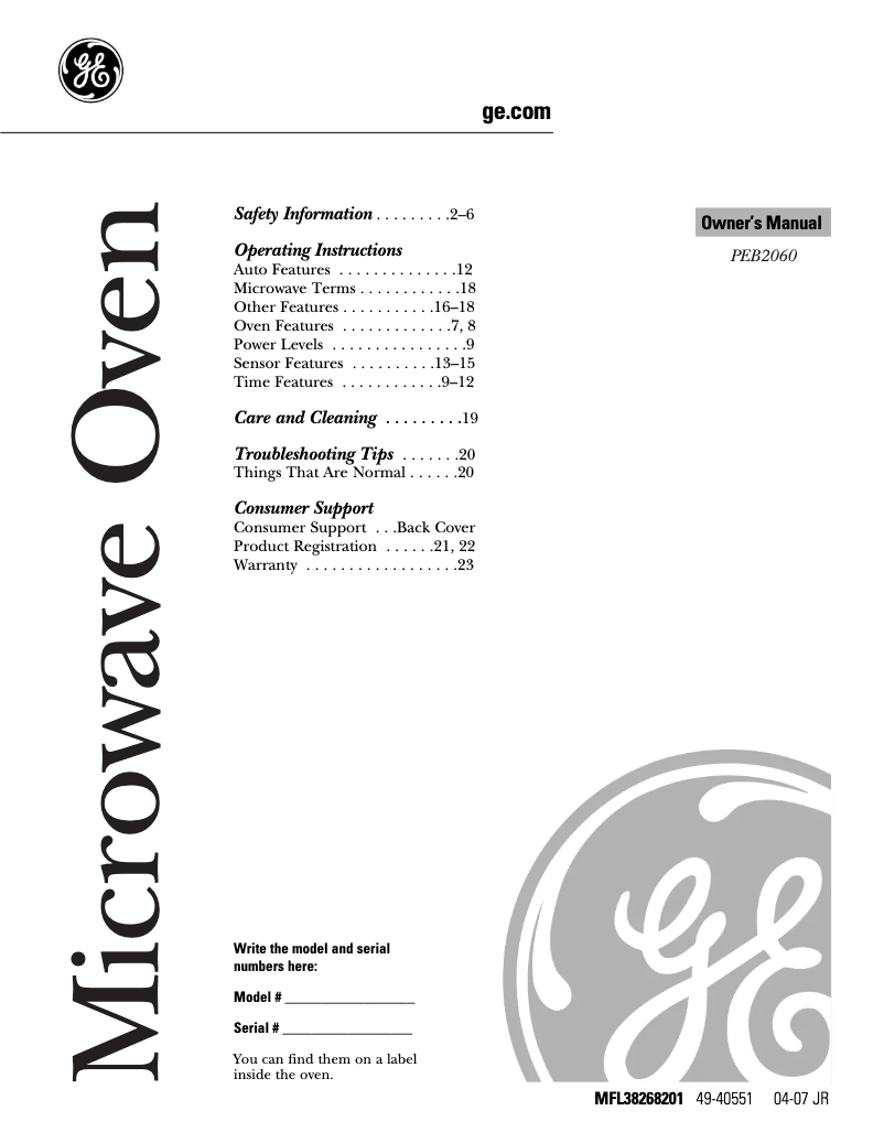 First page image of the manual for PEB2060