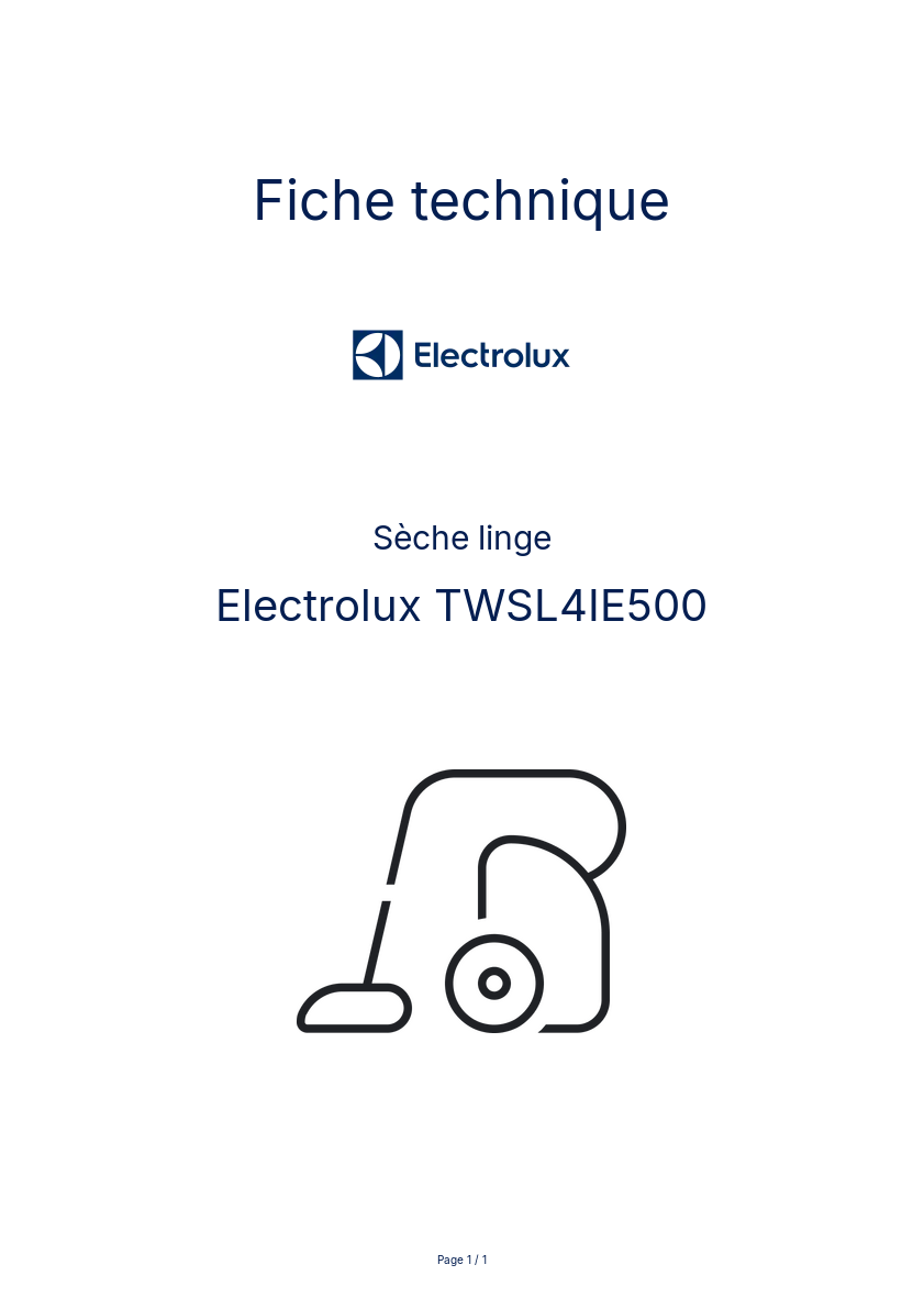Page n°1 - Fiche technique Electrolux TWSL4IE500